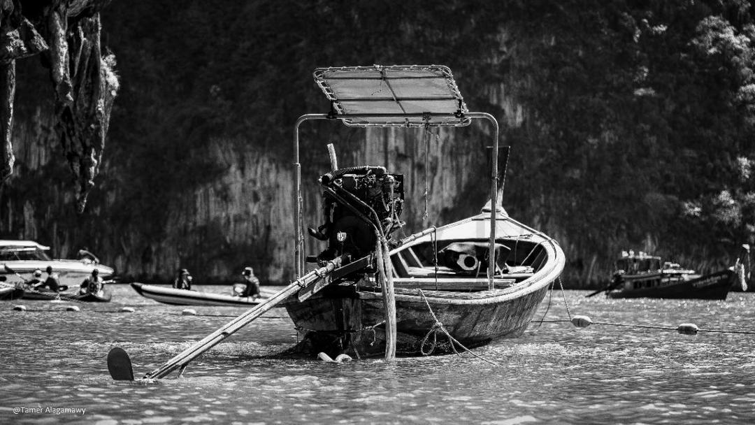 Black and white boat in Thailand