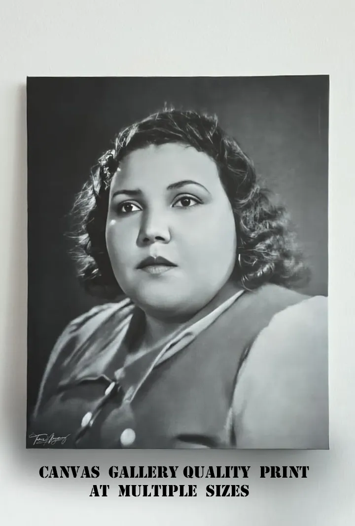 The restored portrait printed on canvas